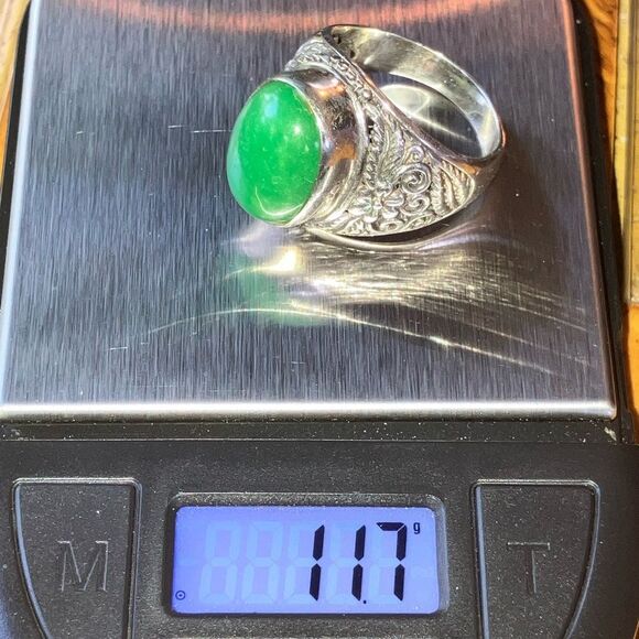 Genuine Jade Sterling Silver Ring Discounted Size 10 - Picture 11 of 11